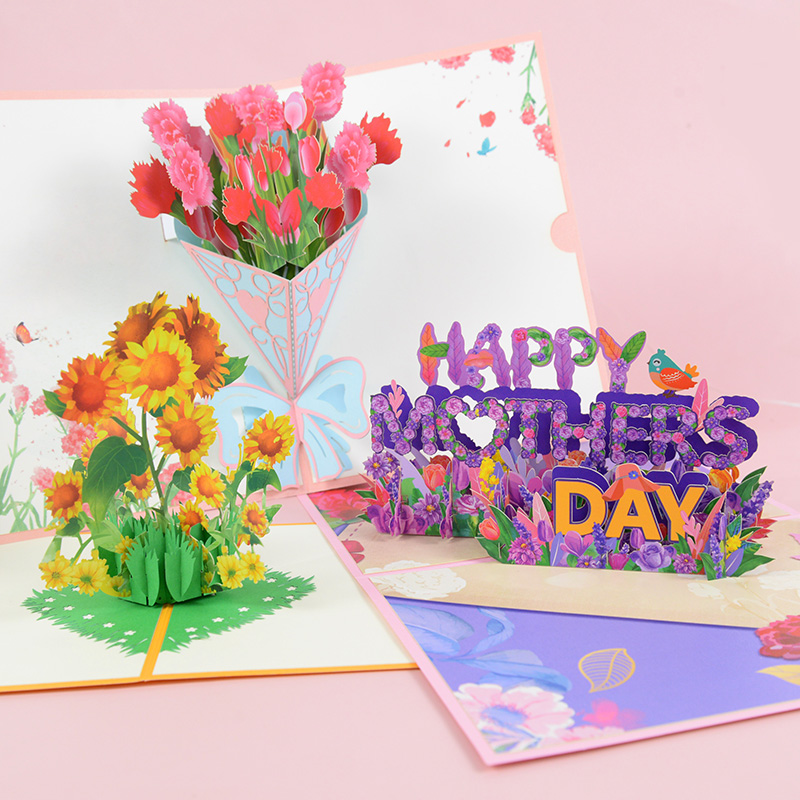 Flowers Bouquet Greeting Cards for Mom Girl Wife Husband 3d Birthday Cake Pop-Up Greeting Cards Postcards with Envelope