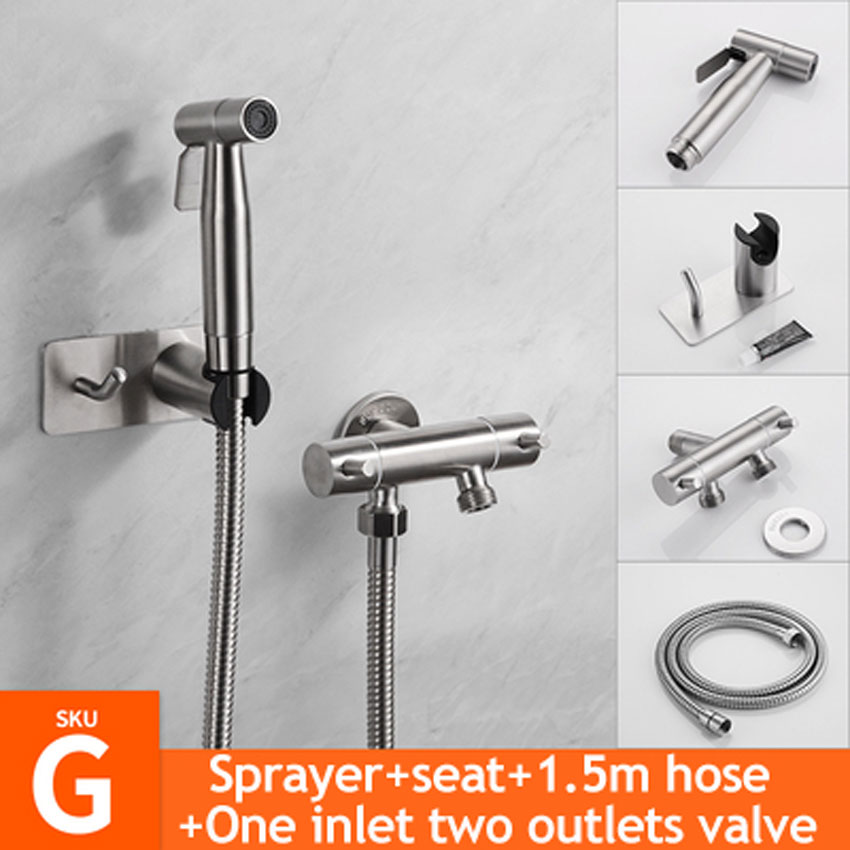 Ecofresh Handheld Toilet bidet sprayer set Kit Stainless Steel Hand Bidet faucet for Bathroom hand sprayer paper roll holder: G