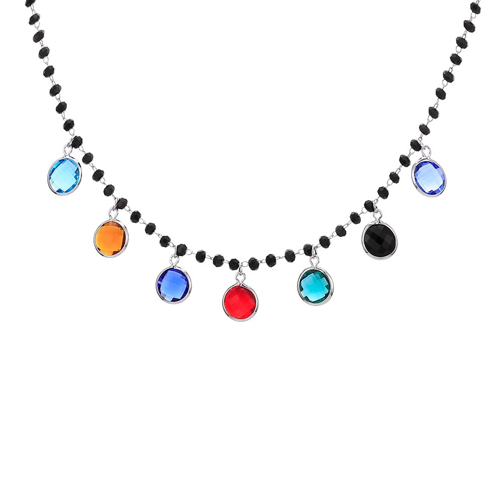 Kleurrijke Zirconia Ketting Voor Vrouwen Kleur Zwart Kralen Bohemen Choker Ketting Cadeau Voor Moeder Vrouwelijke Sieraden: Silver