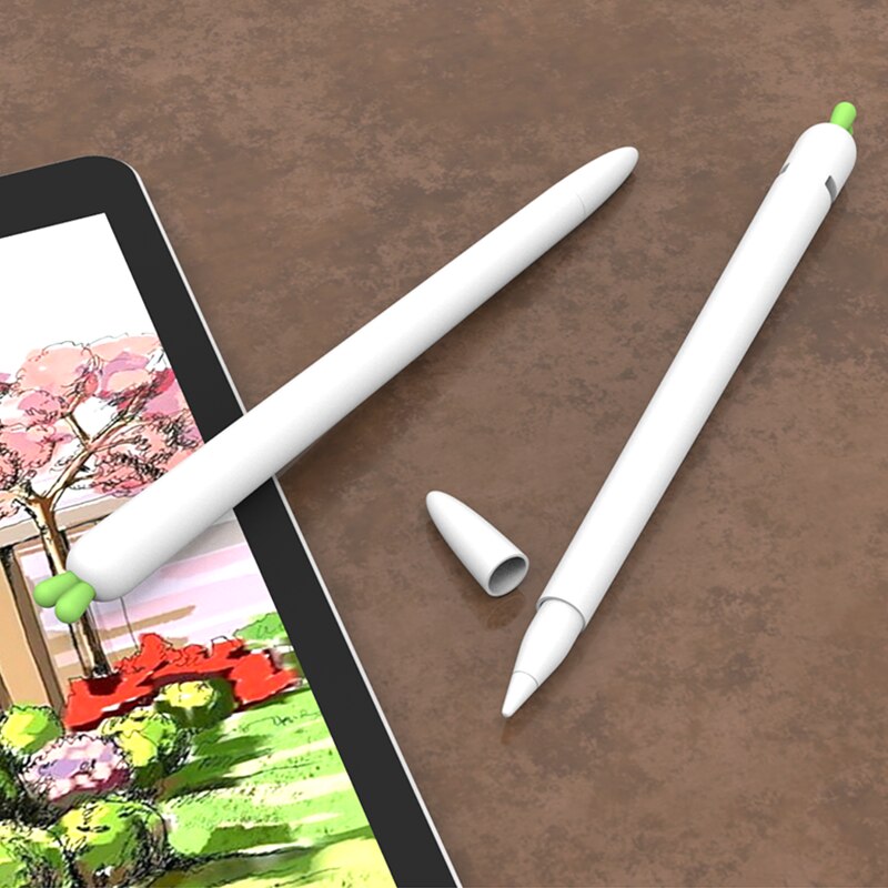 Søt hvit rød gulrot silikonblyant for epleblyant 2/1 etui til ipad nettbrett berøringspenn stylus tegneserie beskyttende ermedeksel