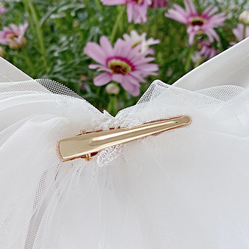 Vrouwen Korte Tule Bruidssluier Bruiloft Sluier Met Clip Boog-knoop Lint Rand Voor Bruid Bloem Meisje Wedding Party fotografie (Wit)
