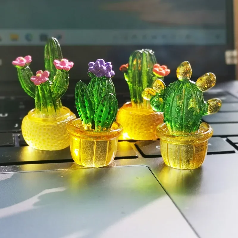 Mini figuritas de Cactus para decoración de escritorio, estatua suculenta, planta de bonsái en maceta, micropaisaje