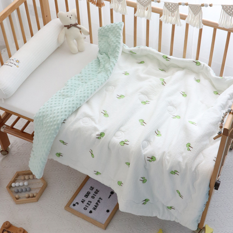 Crib Quilts Baby Comforter Child Toddler Bed Linen Bedspread Muslin Cotton Minky Blanket Kindergarten Cot Bedding Cute 120x150cm: small tree green