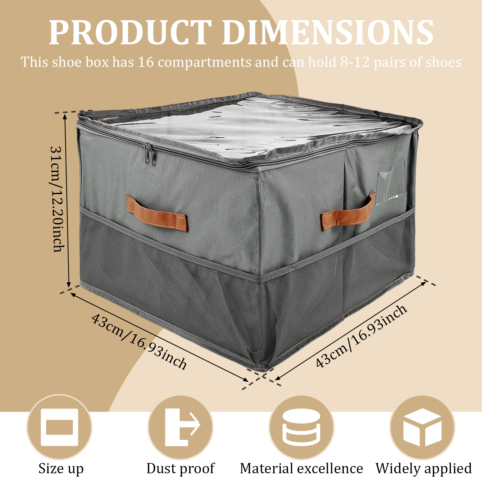 Skoskab med lynlås, støvtæt, pladsbesparende skoskab, skoopbevaringssystem til herrer og kvinder, skoopbevaringssystem med lynlås
