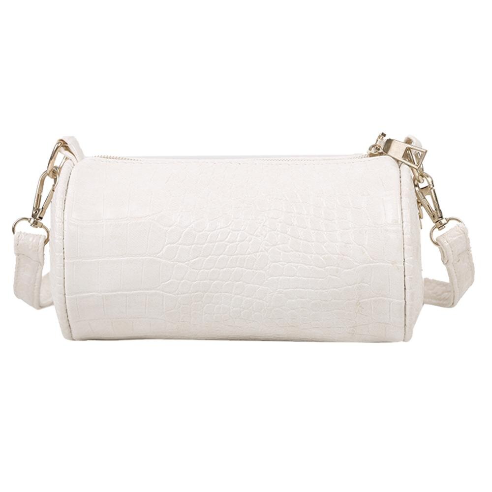 Bolso cruzado con forma de cilindro a la para mujer, Mini bolsa de hombro con cadena, de piel de cocodrilo, informal,: White