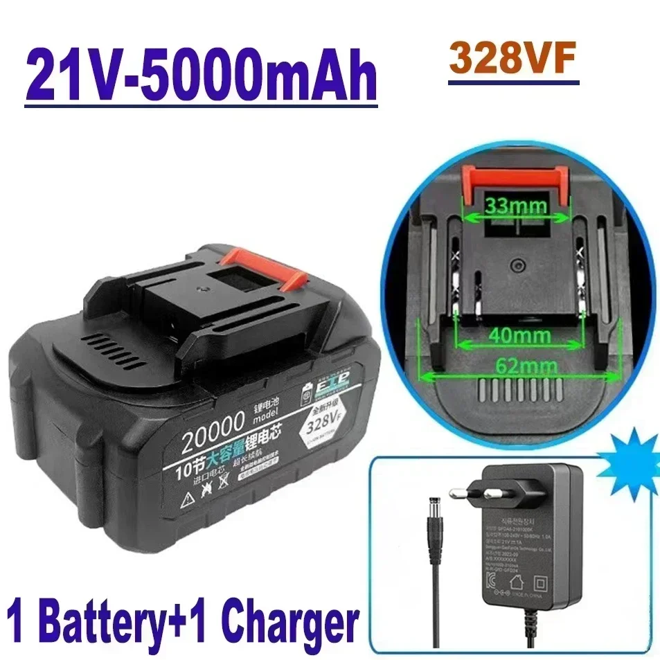 100 % neuer 21-V-Lithium-Ionen-Akku für Elektrowerkzeuge, 228 VF, 328 VF, 528 VF-A, 528 VF-B, EU-Stecker: Black