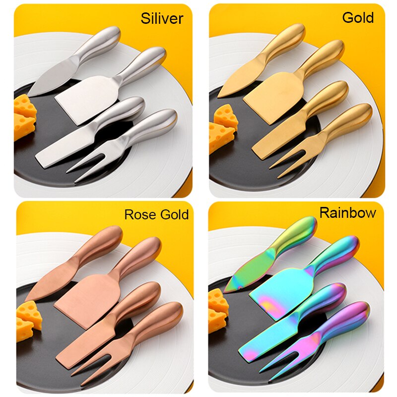 4Pcs Stainless Steel Cheese Knife Set Jam Butter Spread Cheese Slicer Cutter,Butter Knife,Spatula &amp; ForK Kitchen Tools