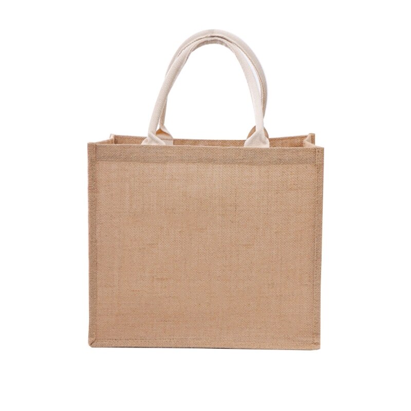 Reusable Jute Tote Bag Eco Friendly Burlap Grocery Bags for Shopping Beach X7YA