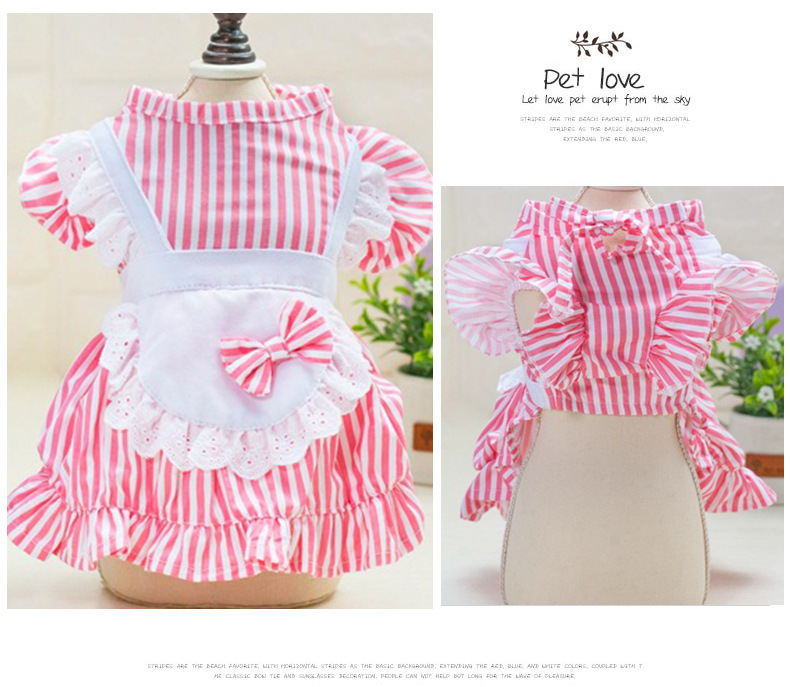 Classic Striped Summer Fancy Dresses for Small Dogs Maid Clothing Mini Skirt French Bulldog Cotton Pet Cat Clothes: pink / XS
