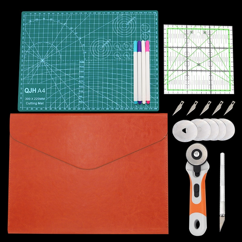 Sewing Kit Set Clothing Sewing Tools Hand Cutting Knife Set Patchwork Cloth Knife Patchwork Ruler DIY tool A4 cutting pad