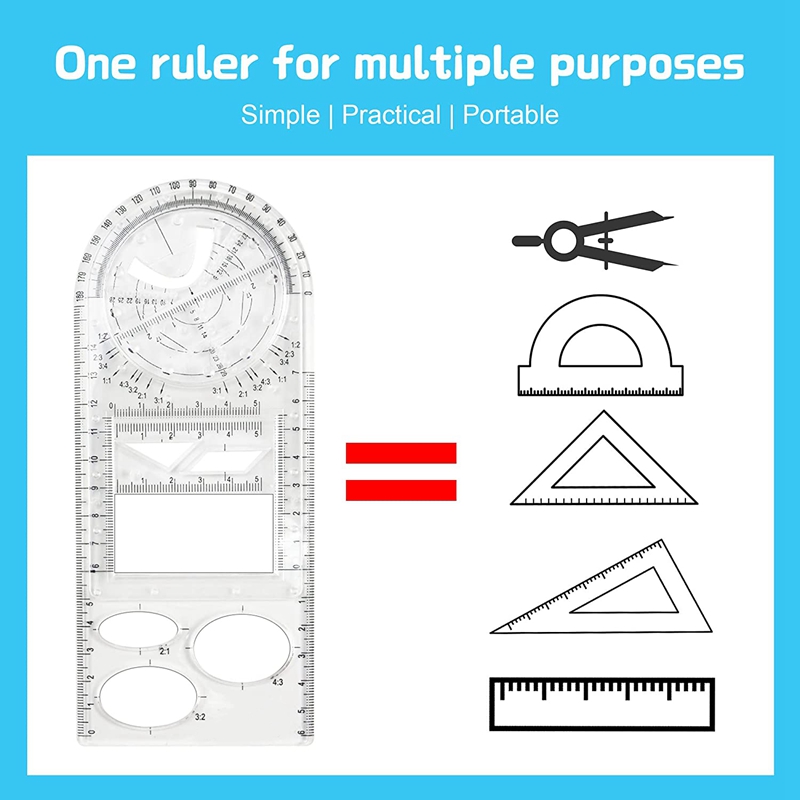 4Pcs Multifunctional Geometric Drawing Ruler Rotation Angle Round Complex Pattern Template Measuring Draft Rulers