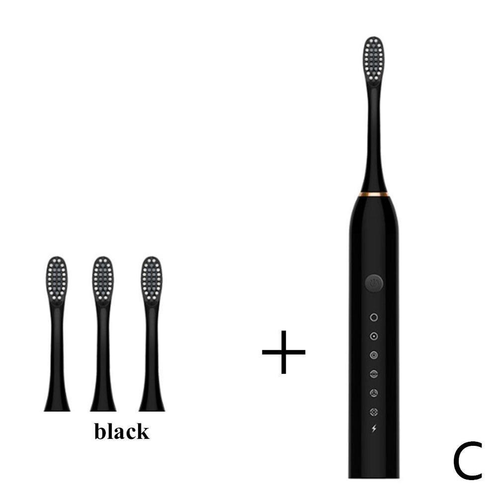 Electric Toothbrush Sonic Vibration 6 Files Adult Household Soft Fur USB Charging Waterproof Electric Toothbrush: C