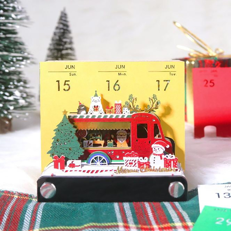 Notizblock als Weihnachtsgeschenk – Schreibtischkalender 2026 mit Abreißblättern und LED-Licht, mit 3D-Papierschnitzkunst