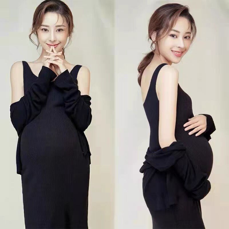 Ropa de fotografía de maternidad, cárdigan, falda para fotos, ropa de maternidad, vestido para sesión de fotos de embarazo: set 5 / M 45kg-70kg