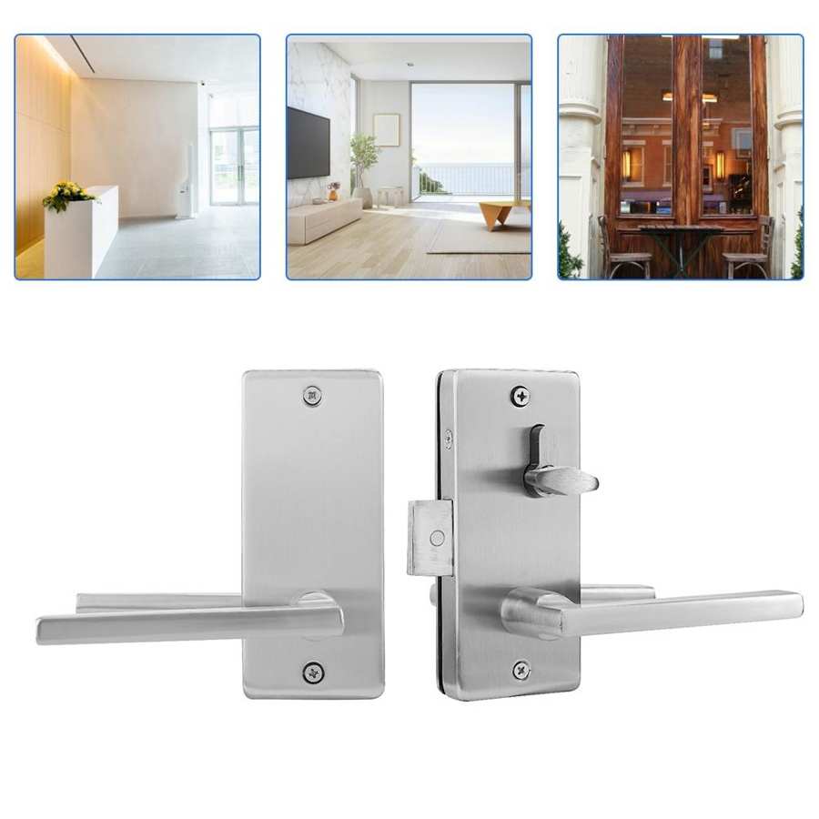 door lock 0.4- 0.6in Double Glass Door Handle Lock Stainless Steel Right Handed Silver deurklink