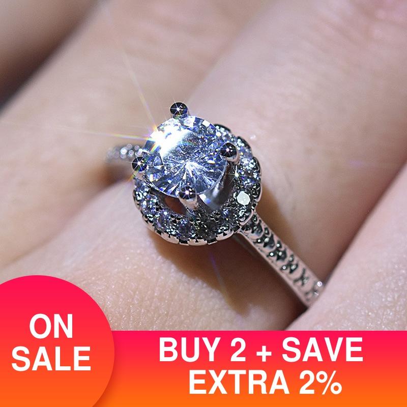 2022 Luxe Halo Zilver Kleur Engagement Ring Voor Vrouwen Anniversary Sieraden Valentijnsdag R5469