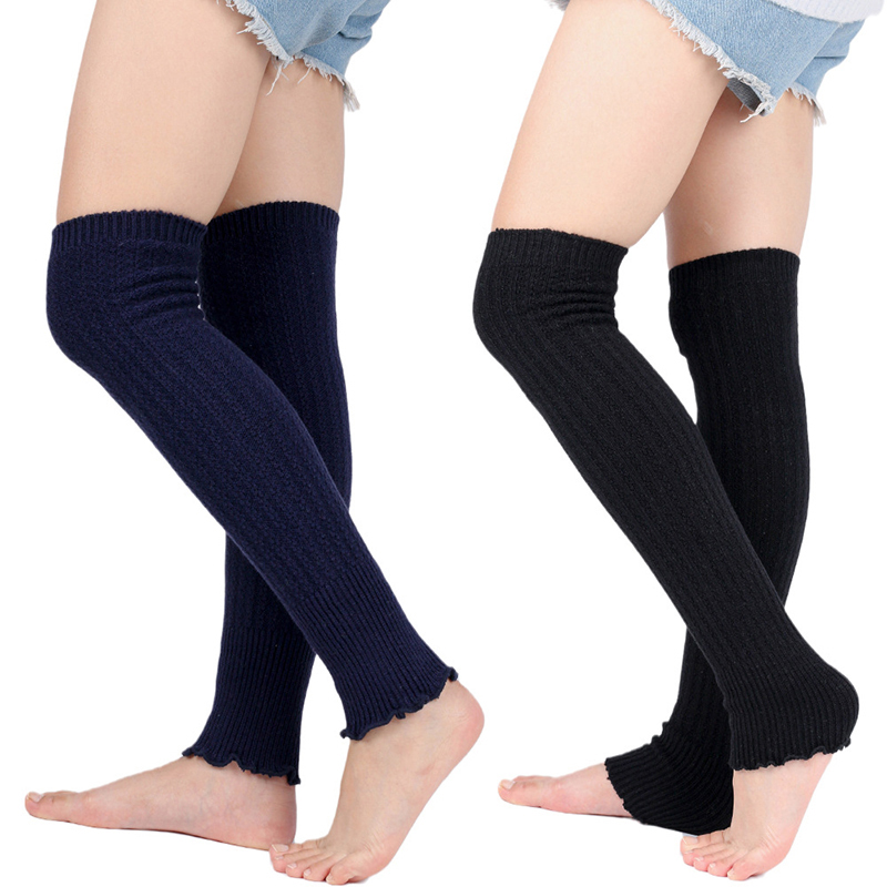 Women's Leg Warmer Soft Knitted Foot Cover Candy Color All-match Warming Boot Stockings 1 Pair Winter Loose Over Knee Socks