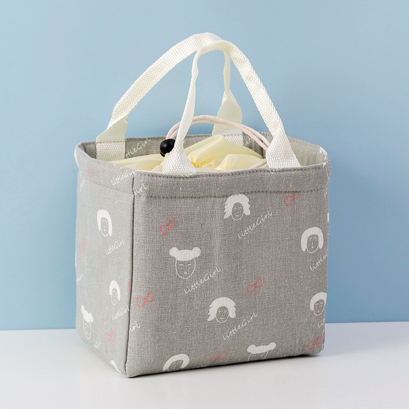 Cartoon Printing Insulation Lunch Bag Food Thermal Waterproof Handbag Student Office Worker Portable High-Capacity Storage Tote: grey girl