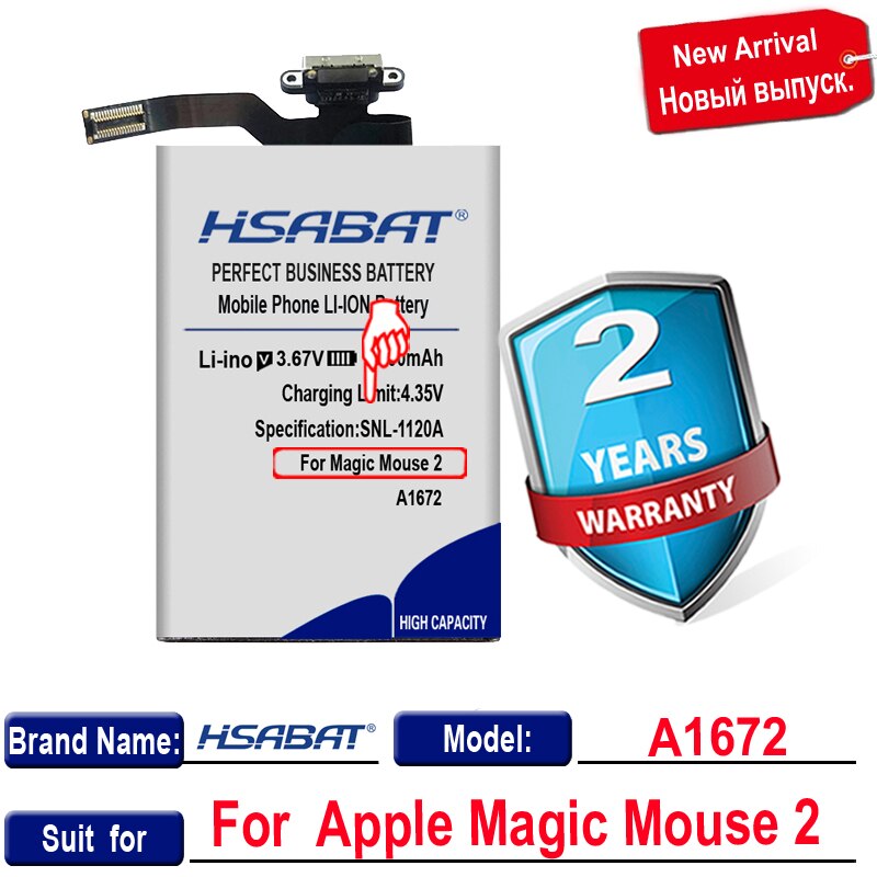 HSABAT – batterie pour souris sans fil Apple Magic Mouse 2, 2500mAh, A1672 020-00634