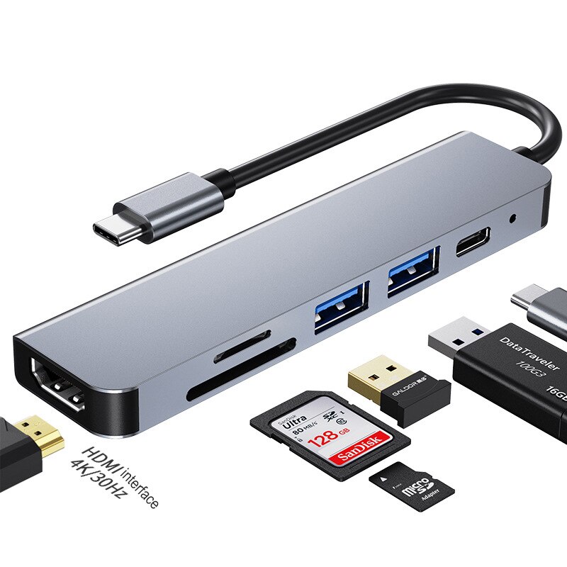 Docking Station 6-In-1 Usb 3.0 Hub Type-C Multifunctionele Adapter Met Sd/Tf Card reader Docking Station Voor Laptop Macbook Tablet