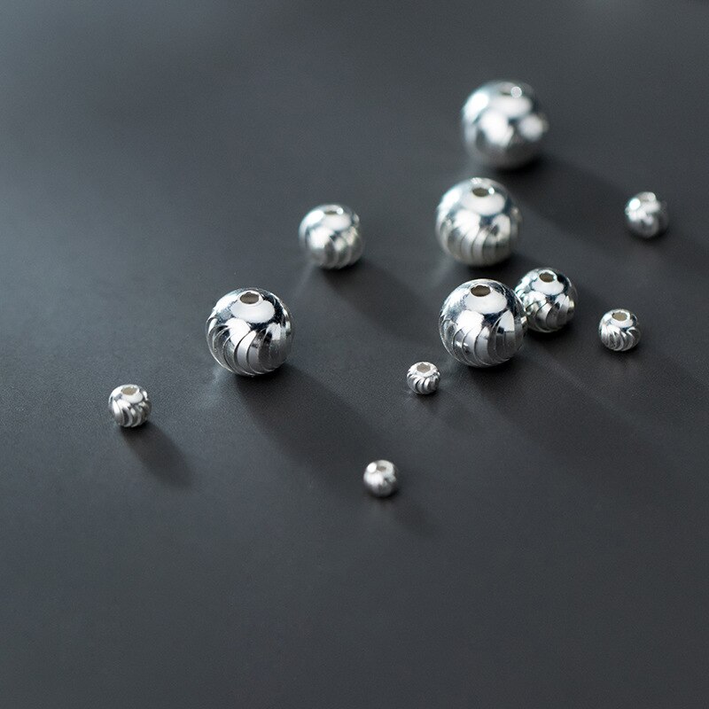Cuentas redondas sueltas curvadas de Plata de Ley 925, abalorios manuales de 3mm, 4mm, 6mm y 8mm, 1 paquete