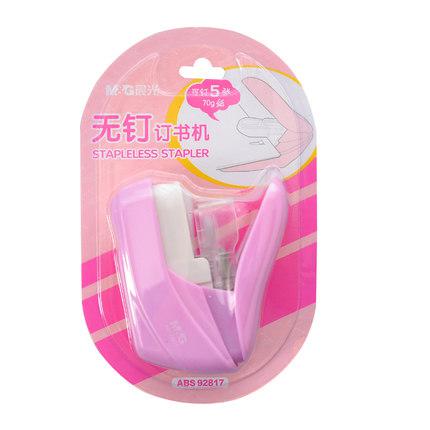 Máquina grapadora sin clavos ni grapas Mini grapadora sin grapas para libros sin grapas grapadora de papel sin grapas: Rosa
