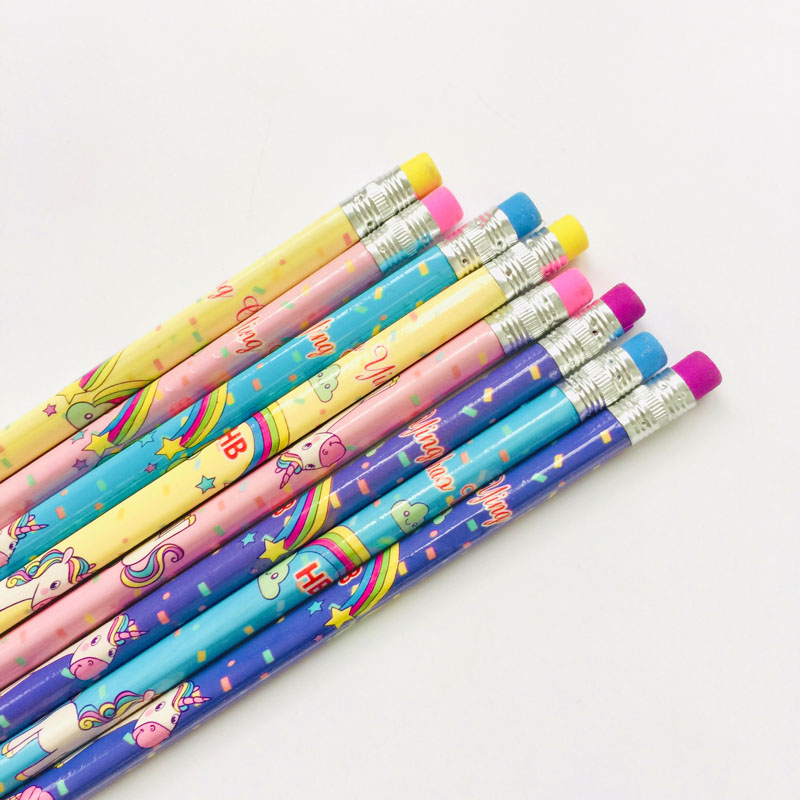Lápiz de madera estándar HB de unicornio, lápices de dibujo y escritura, papelería para estudiantes, 4 unidades