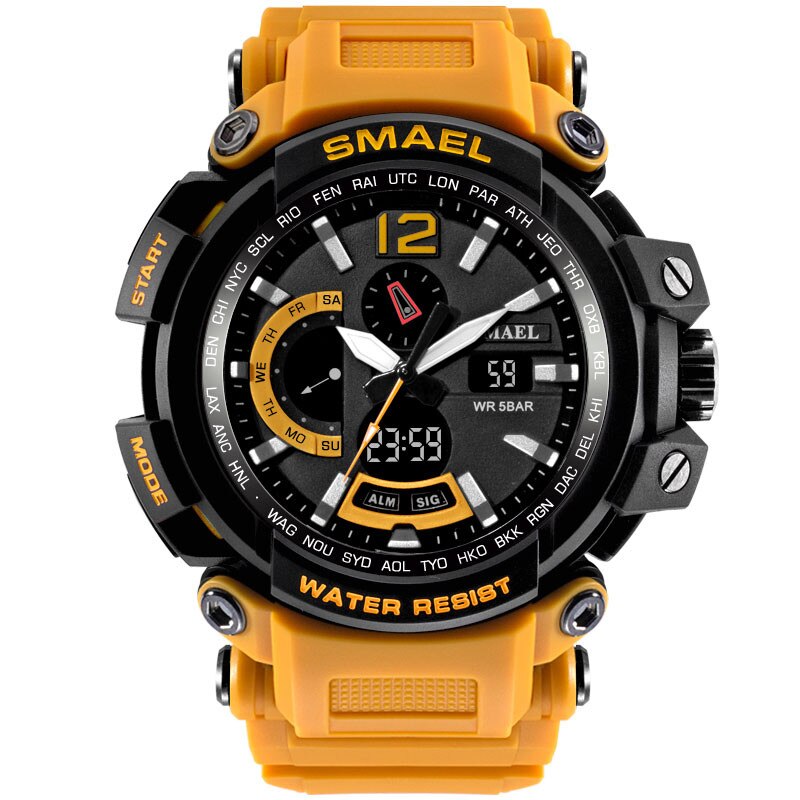 Snelle Levering Smael Mannen Sport Shock Horloge 30M Waterdicht Mannen Klok Dual Display Analoge Digitale Led Elektronische Horloges: Orange 
