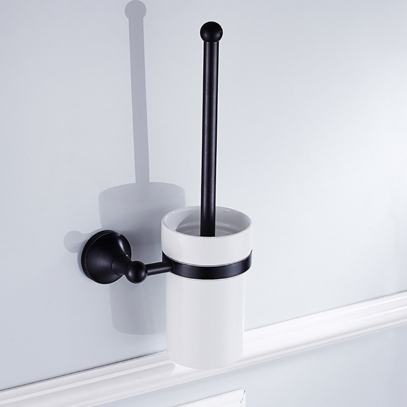 Brons Wc Borstel Houder Set Antieke Zwarte WC Borstel Houder withe Keramische Cup Geborsteld Plank Goud Chroom Wit Badkamer Hardware: Black
