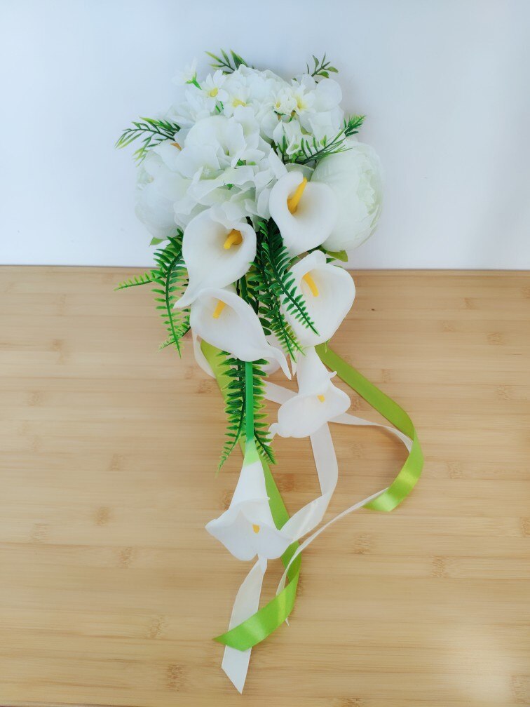 Sesthfar Eleganet Calla Lelie Bruidsboeket Waterval Bruid Bruidsmeisje Houden Bloem Wit Kunstmatige Bloemen Boeket