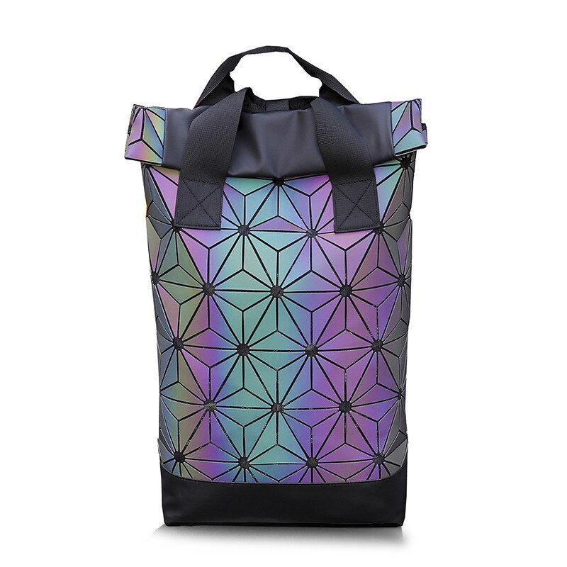 Ladies Luminous Set Backpack Geometric Shoulder Bag And Fold Clutch Bags Holographic School Girls Backpack: Luminous backpack D