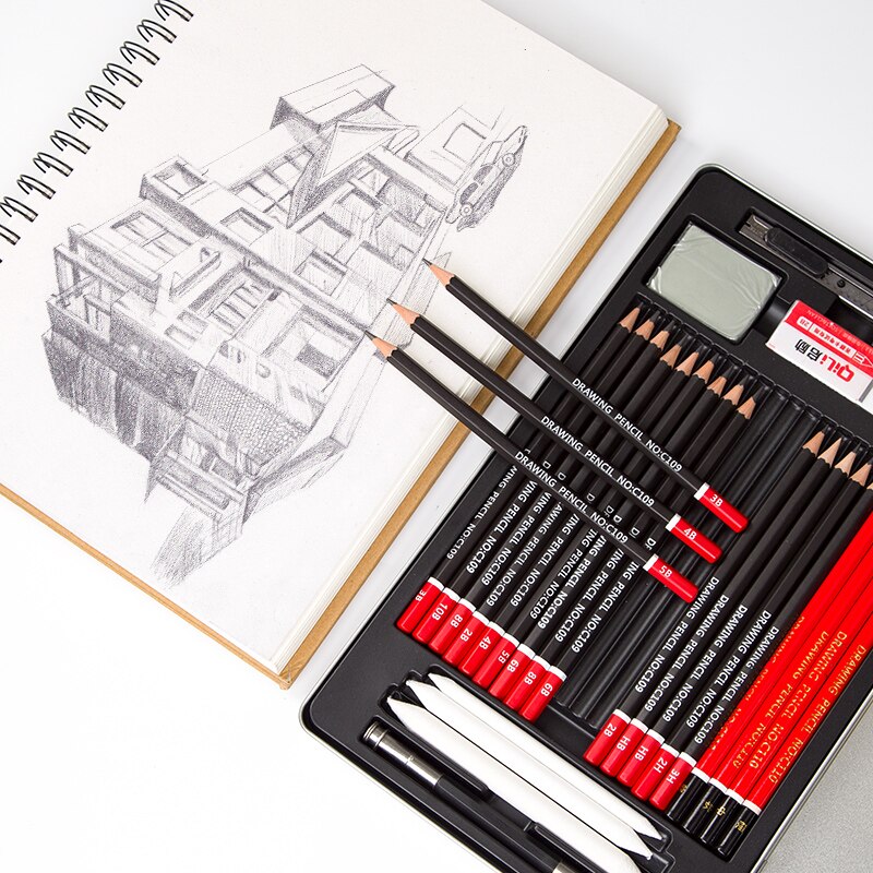 HB sketch pencil set for writing drawing pencil set 2B Wooden charcoal pencil with 4B eraser extender for shchool
