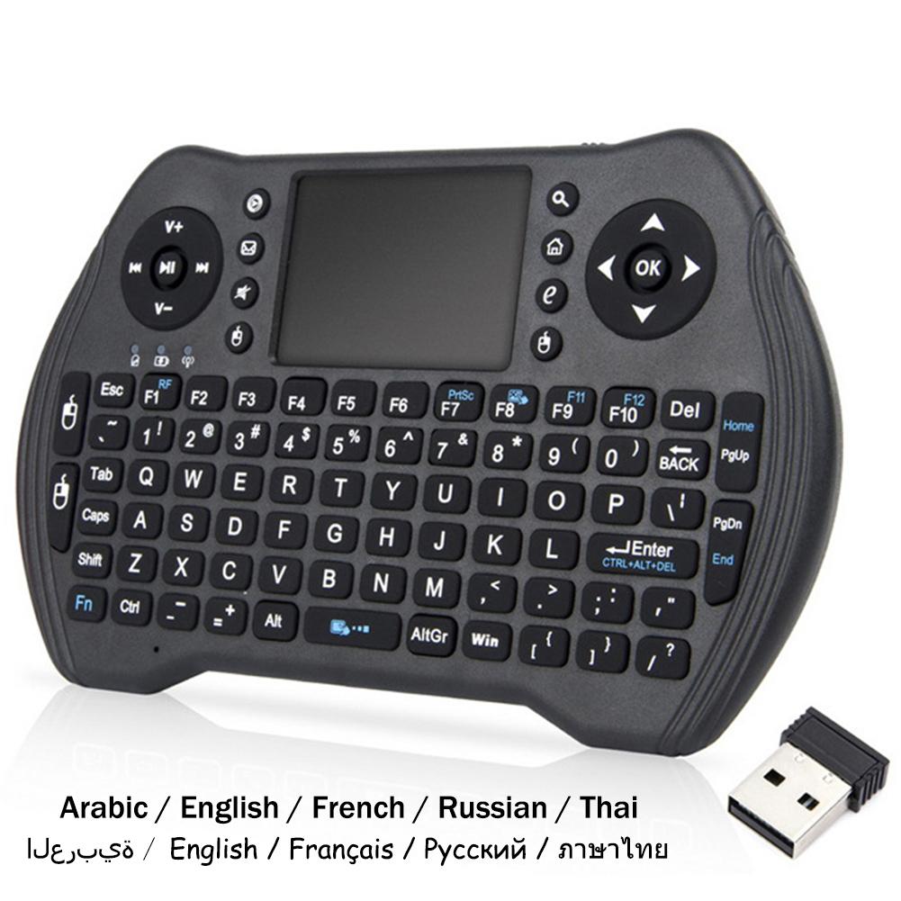 Russisch Engels Thai Franse Draadloze Toetsenbord I8-MT10 2.4Ghz Mini Draadloze Toetsenbord Met Touchpad Voor Android Tv Box Pc Laptop