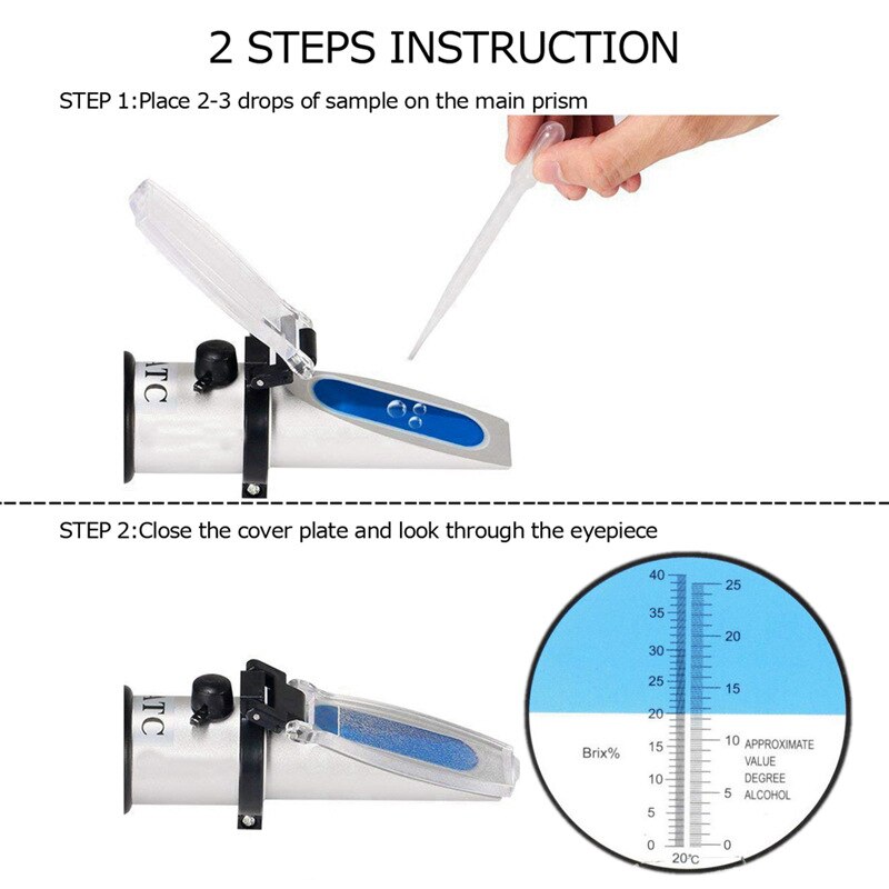Handheld Alkohol Refraktometer Trauben Wein Konzentration Meter Dichtemesser 0-25% Alkohol 0-40% Brix ATC Wein Tester