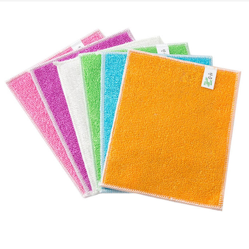 5 pièces bambou fibre torchon anti-adhésif huile double chiffon bambou charbon dégraissant plat chiffon épaississement tampon à récurer