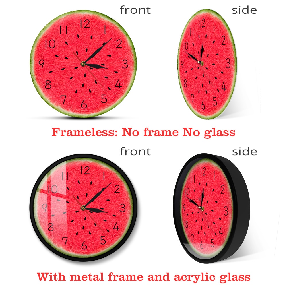 Summer Time Watermelon Modern Wall Clock With Numbers Tropical Kitchen Wall Art Decor Fruit Style Silent Quartz Round Wall Clock