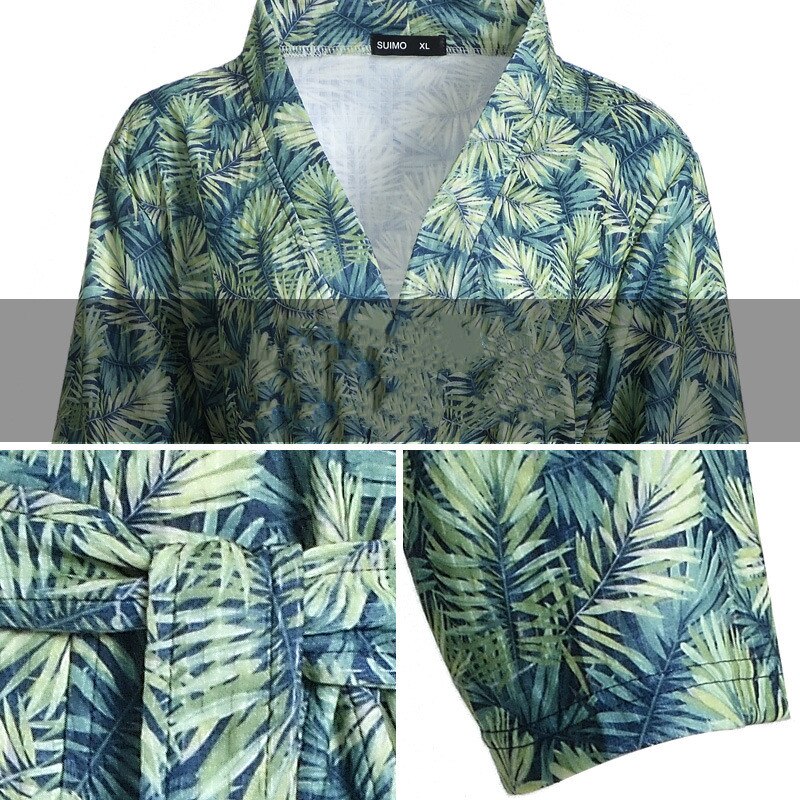 Plus size kimono badjas katoenen wafel badjassen heren nachtkleding heren nachthemden homewear pyjama lange mouw print badjas peignoir homme