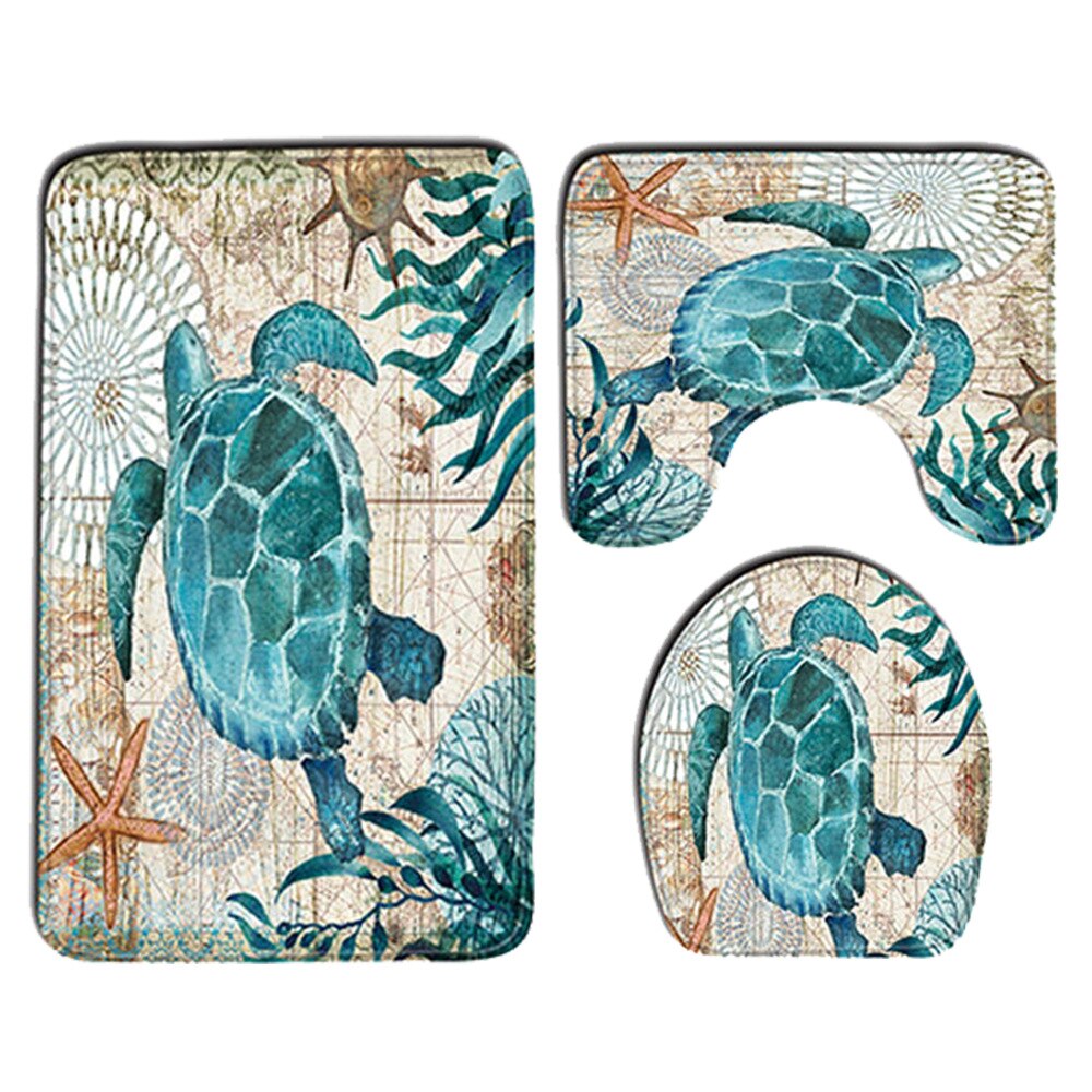Printing Animal Bath Mat and Shower Curtain Set Absorbent Toilet Mat Bathroom Carpet Non-slip Foot Mat Microfiber Bath Mat: Bath Mats-3