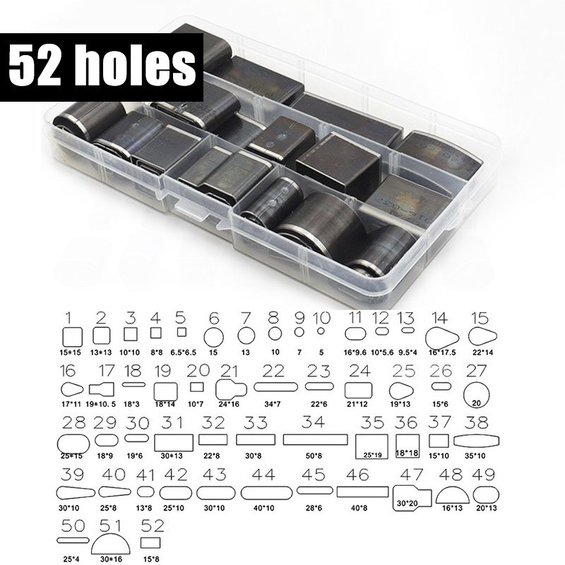 Shaped Style Hole Hollow Punch Cutter Set Punching Tool for Leather Belt Phone Holster Leather Craft DIY Tool mold punching: 52PCS