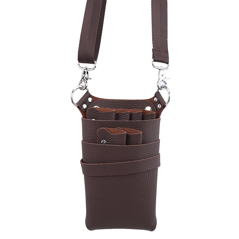 Étui en cuir PU avec ceinture réglable pour ranger les outils de coiffure ciseaux Clips étui peignes haute Capa: brown