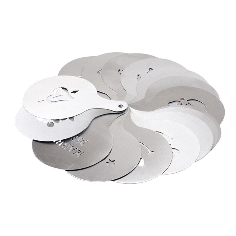 Stainless Steel Coffee Latte Art Mold Fancy Pattern Stencil Latte Art Artifact Dusting Mold Milk Tea 16 patterns16PCS