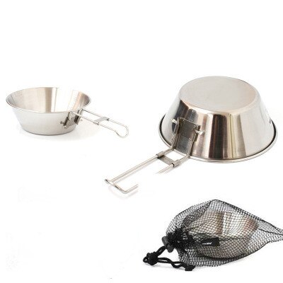 Camping skål kopp i rostfritt stål utomhus matlagning set hopfällbar vandring skål set camping köksredskap servis skålar för backpacking: 1 pc skålar a