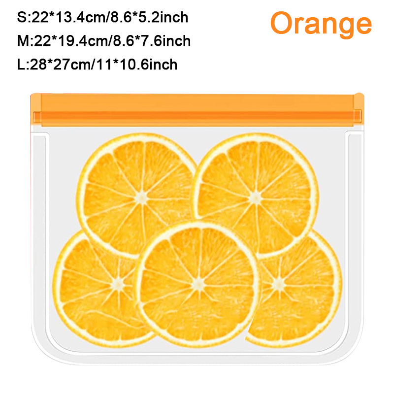 Reusable Food Container Bags Large Reusable Freezer Bags BPA Free, Leak Proof Plastic Gallon Bags For Fruit And Vegetable Snacks: Orange / M