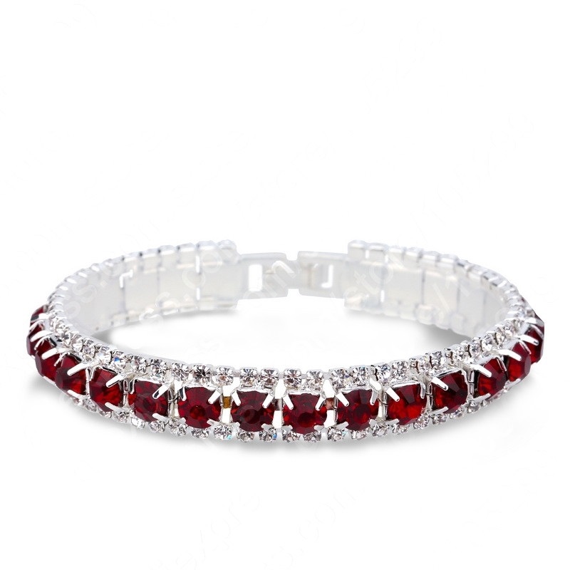 925 Sterling Zilver Silve Vrouwen Klassieke Sieraden Clear Red Cubic Zirkoon Armband &amp; Bangle: dark red