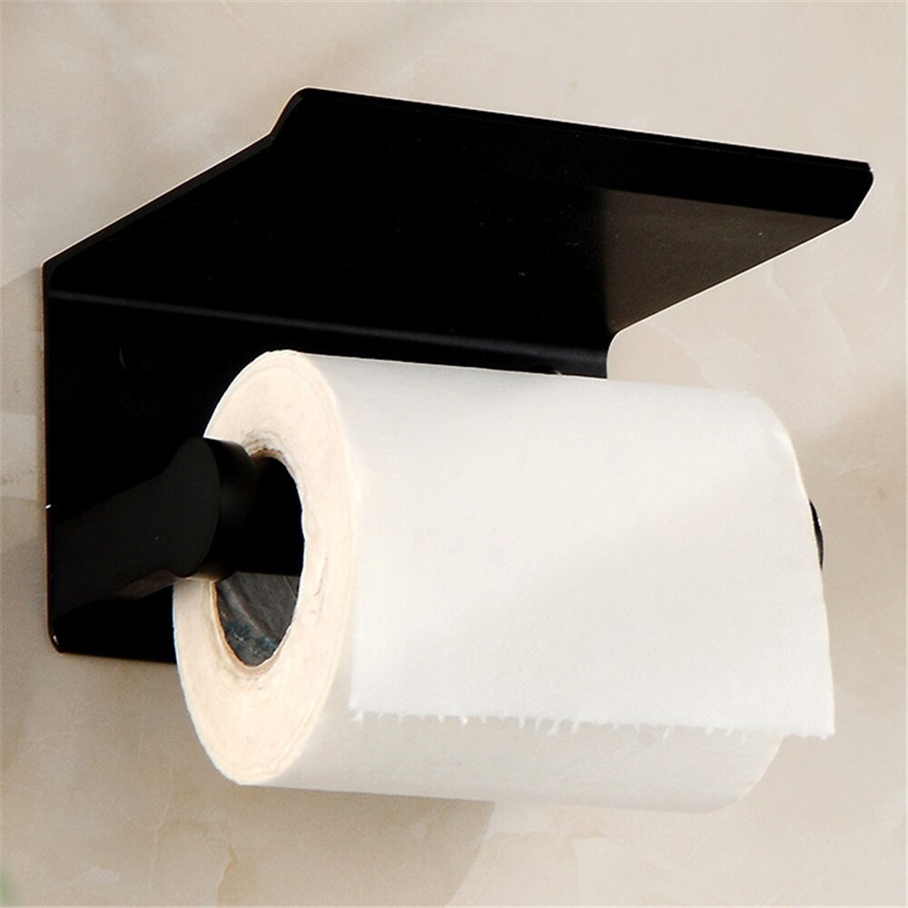 Wall Mounted Tissue Rack Mobile Phone Storage Shelf Black Free Punch Kitchen Double Axis Rag Roll Paper Square Organizer Holder