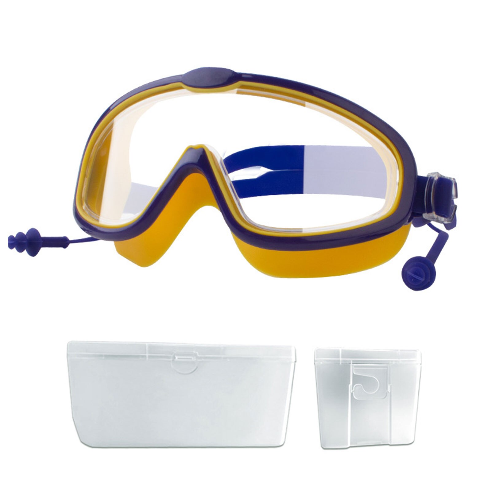 Children's Swimming Glasses Practical PC Lens Ultra-Wide View Antifog Silicone Mirror Goggles Adjustable Conjoined Earplugs: Chocolate