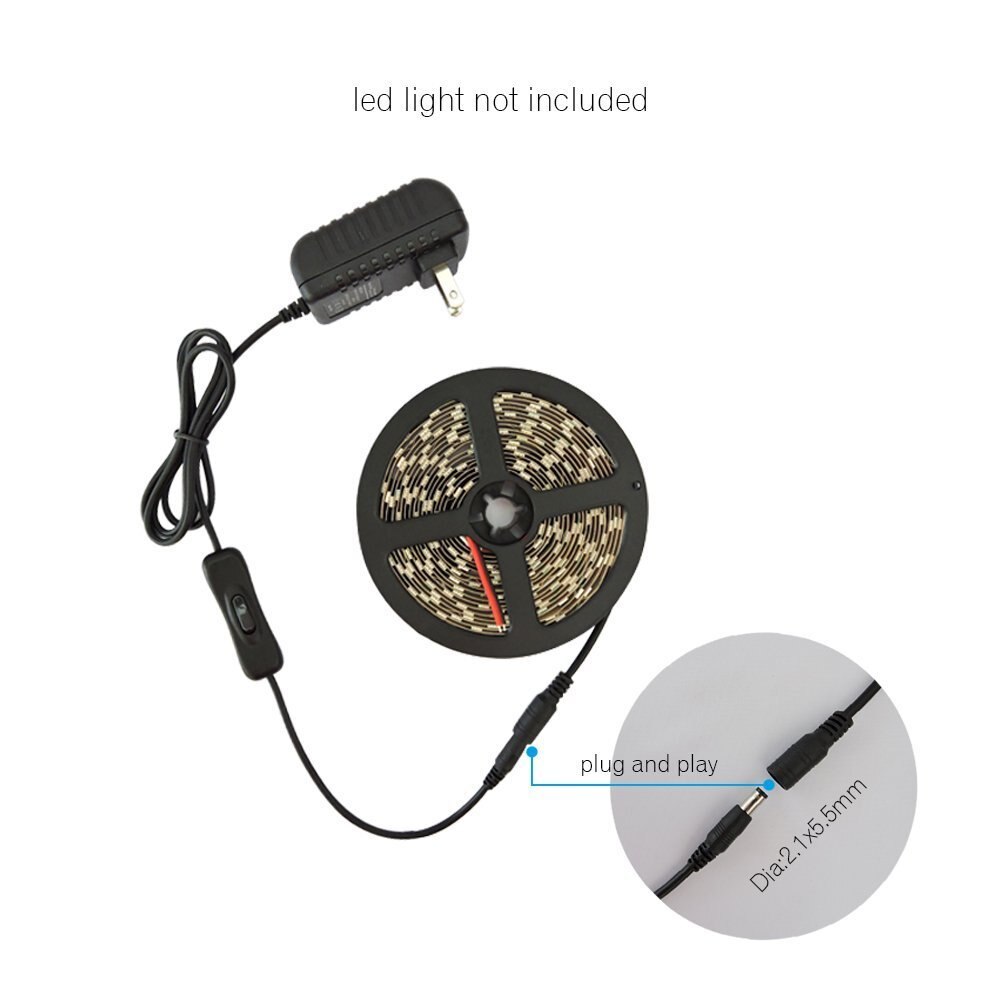 Led Voeding Adapter met Inline op uit Schakelaar voor 12V 3528 Led Light Strip (8.2ft maxlength) of 5630 5050 Led Strip ST332