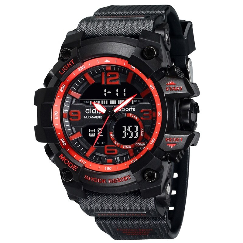 Addies herenhorloges g-stijl heren sporthorloge lichtgevende horloges heren sporthorloge heren waterdicht 30 meter waterbestendig: Rood