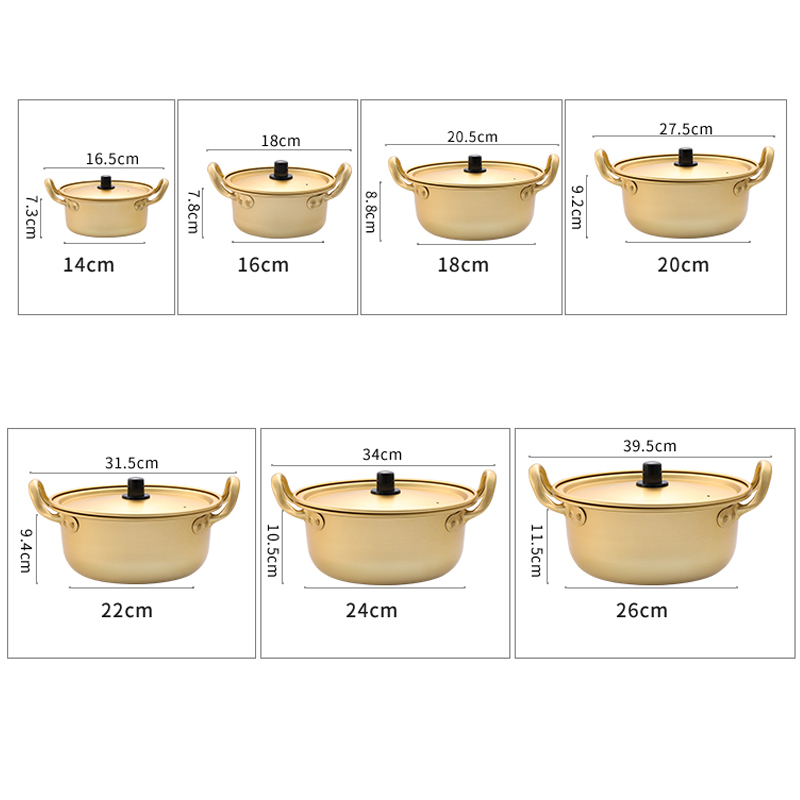 Ensemble de pots à soupe or en alliage d'aluminium, Pot à lait antiadhésif, cuiseur à salade, bol à nouilles instantanées, outils de cuisine