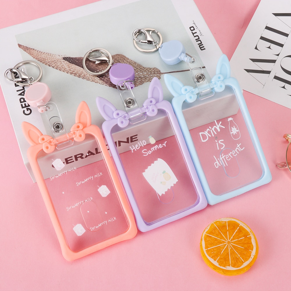 Nette Transparent Frauen Keychain Abzeichen Karte ID Fall Silikon Ohr Versenkbare Mädchen Student Karte Halter Pass Abdeckung Neue